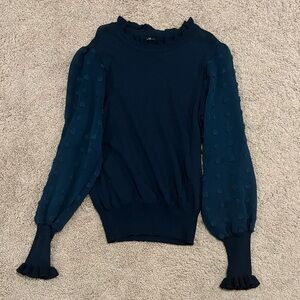 Navy Blue Sweater (thin) with Textured Sleeves (see through)